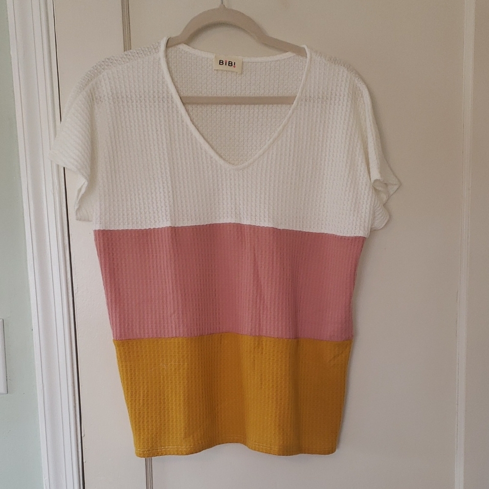 Bibi Women's Colorblock Top - White, Pink, and Yellow Small